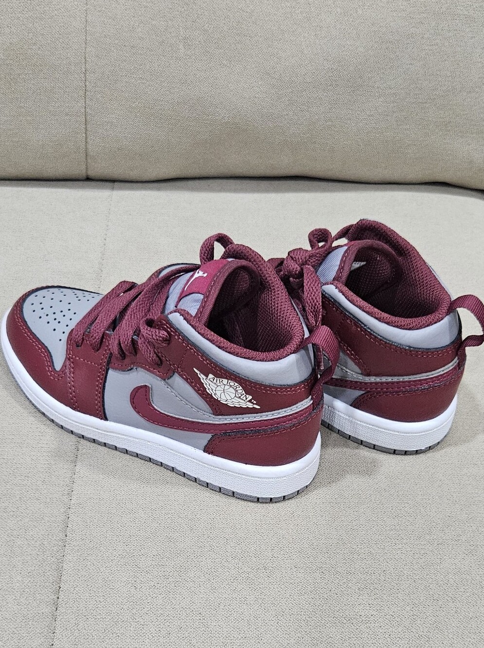 JORDAN 1's Kids Burgundy and Gray High-Top Sneakers SIZE 11c